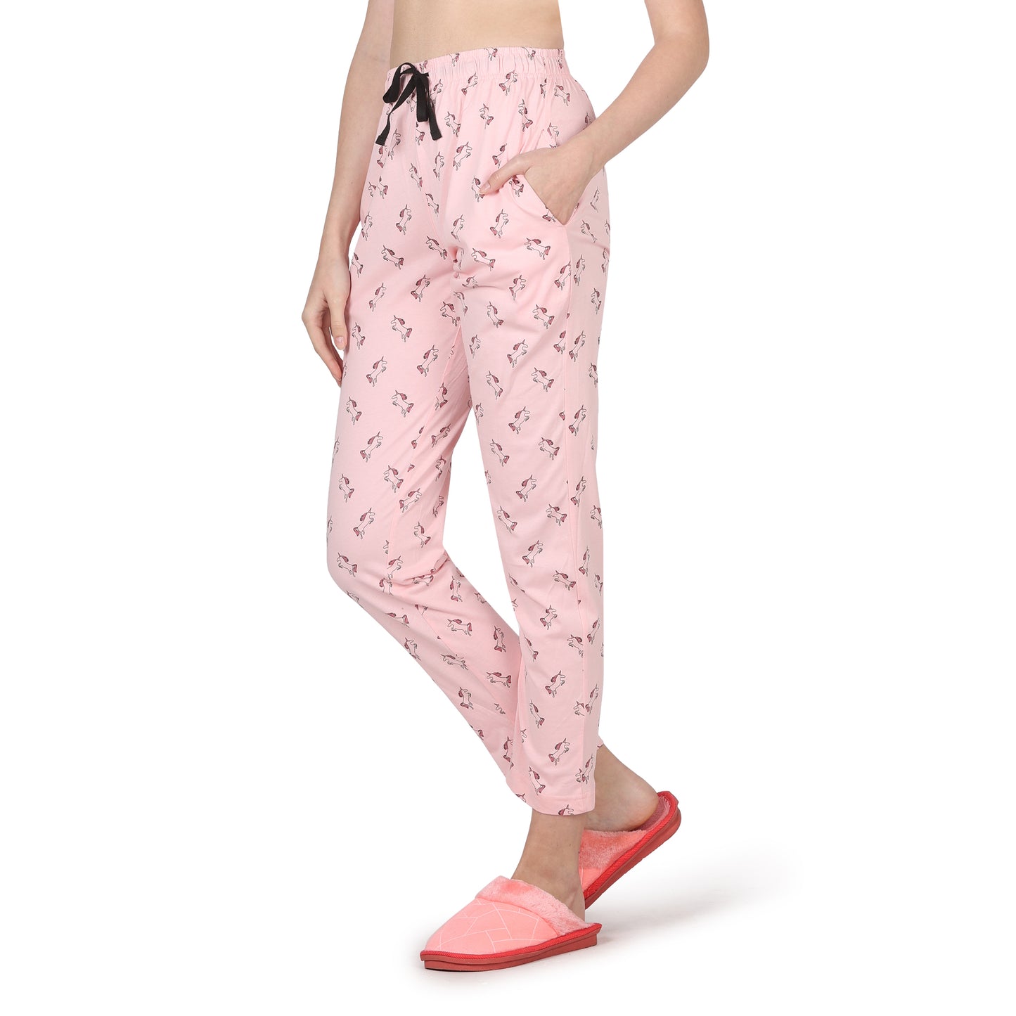 Eazy Women's Printed Lower - Pack of 4 - Black, Bright Red, Charcoal Grey & Light Pink