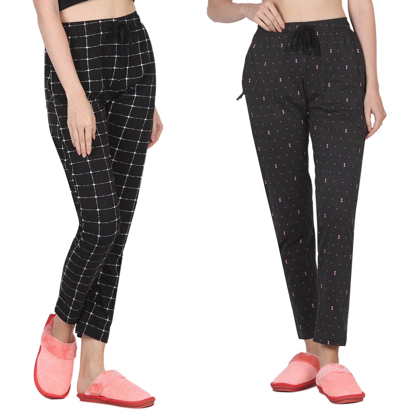 Eazy Women's Printed Lower - Pack of 2 - Black & Charcoal Grey