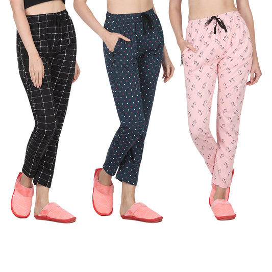 Eazy Women's Printed Lower - Pack of 3 - Black, Pine Green & Light Pink