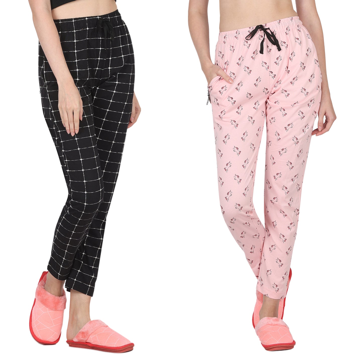 Eazy Women's Printed Lower - Pack of 2 - Black & Light Pink