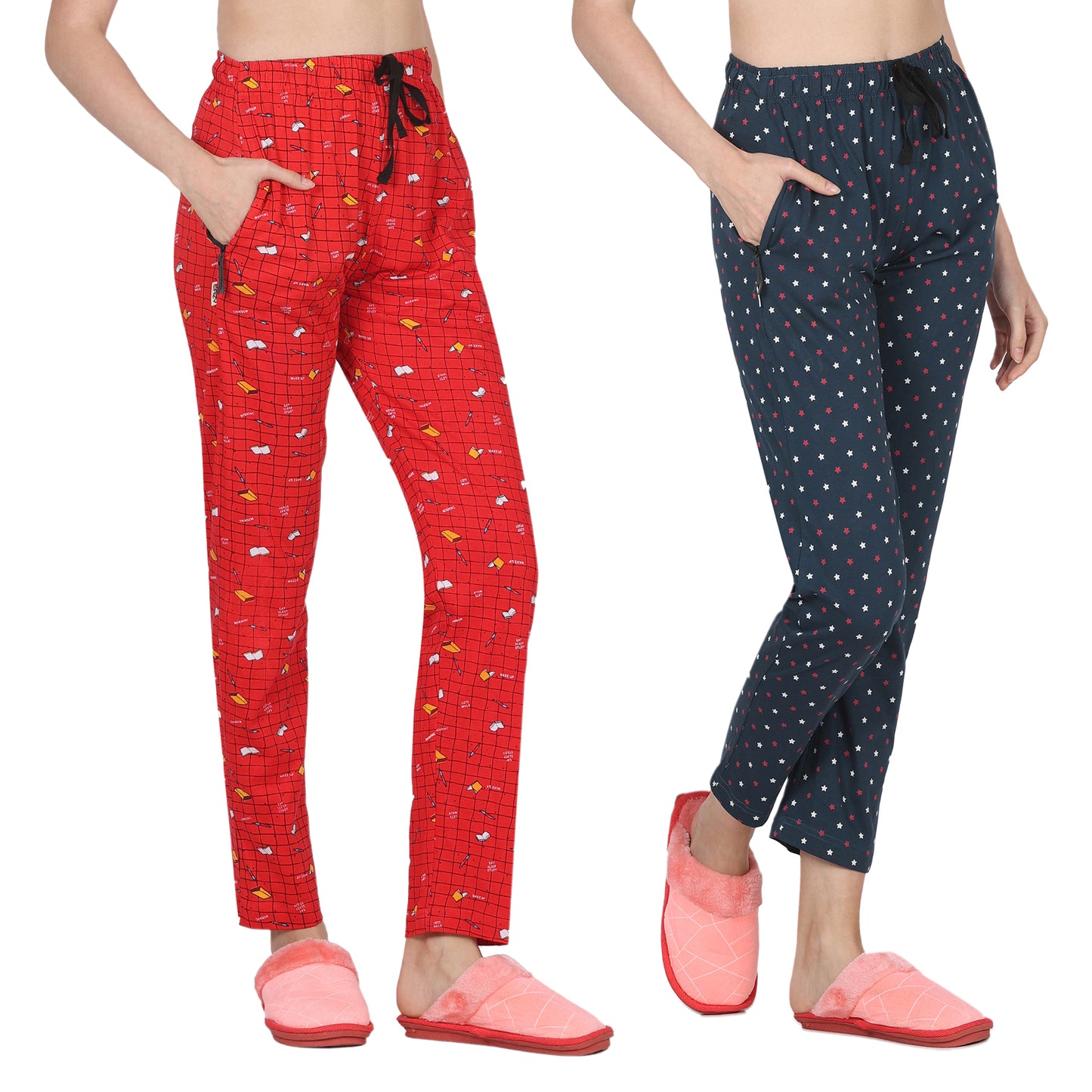 Eazy Women's Printed Lower - Pack of 2 - Bright Red & Pine Green